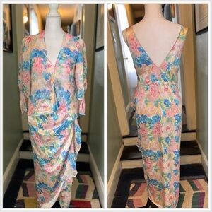 Vtg Victorias Secret Gold Label Satin Floral Wrap Ruffle Nightgown Sheer Jacket